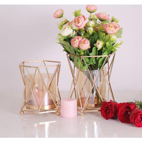 2pcs/Lot Table Candle Holder Plating Metal Candlestick Geometric Round Romantic Candle Holders for Wedding Dinner Decorat ZZT007