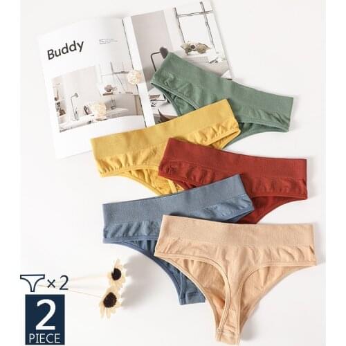 2PCS G-String Female Thong Panties Seamless Underwear Women Soft Lingerie Sexy Intimates Briefs High Wasit Underpants Femme