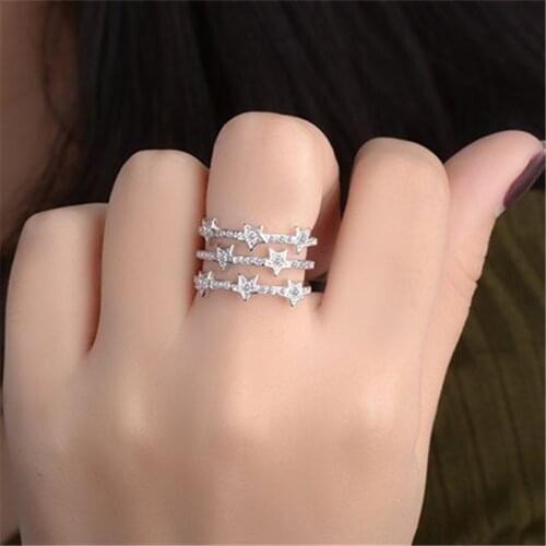 925 Sterling Silver Crystal Star Shape Rings For Women Wedding Birthday Finger Ring Creative Jewelry Accessories jz051