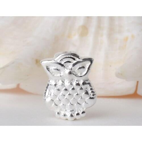 Solid 925 sterling silver owl charm beads, spacer loose bead with 1.3mm hole jewelry diy components accessories