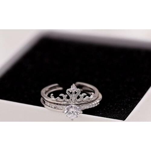 Zirconia Crown Two in One Fashion Open Ring 925 Silver Ring for women Engagement & marriage DIY fine Jewelry gifts Free shipping