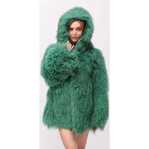 CNEGOVIK warm fur coat genuine Mongolia lamb fur women coats with hood outerwear real Sheepskin overcoat Mongolia Sheep fur coat