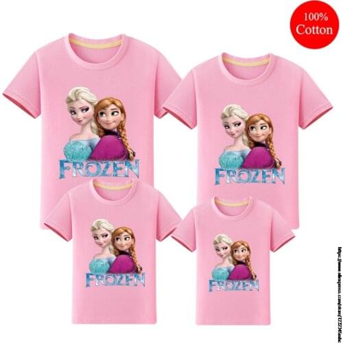 Disney Boys Frozen Elsa T-shirt Baby Kids Girls Short Sleeve Cartoon Tops Tee T Shirt Children Prints Shirts Parent-child outfit