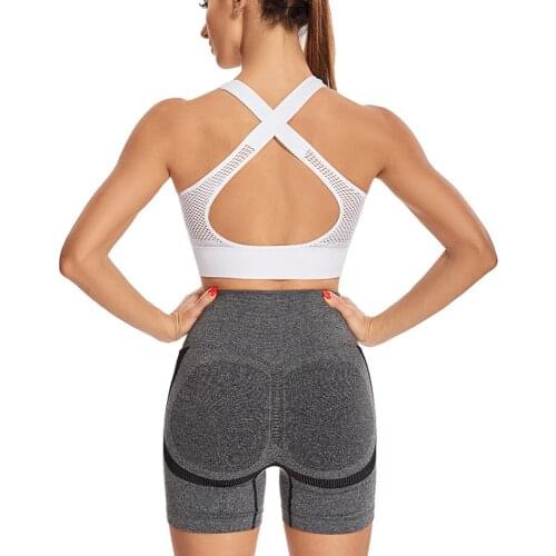 Womens Mesh breathable sports underwear Removable Cups Tops Seamless Cross Back Yoga Bras Running GYM Sports VEST