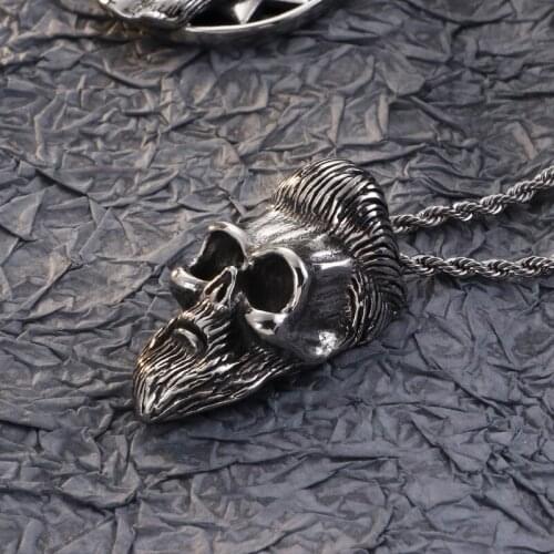 European and American creative 316L stainless steel beard skull pendant Christian Jesus male necklace
