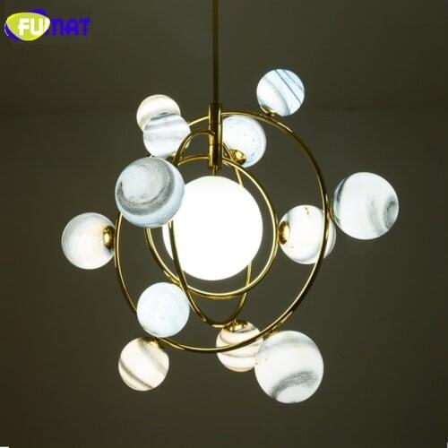 FUMAT Stained Glass Ball Gold Light Frame Pendant Lamp The Universe The Milky Way Children Room Lamps Hanging Fixture Hanglamp