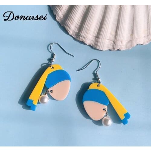 Classic Girl With Pearl Earrings Drop Earrings For Women Elegant Art Painting Dangle Earrings Jewelry Gift