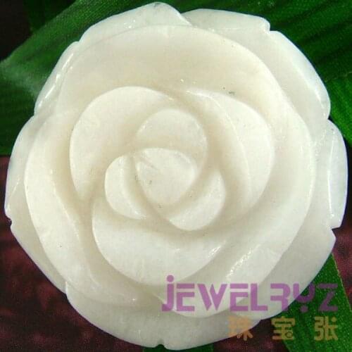 Hailambo Beautiful Natural White Jades Carved Rose Pendant Gem-Stone Flower Pendant Figurine Lucky Jewelry for Girl Gift RP04