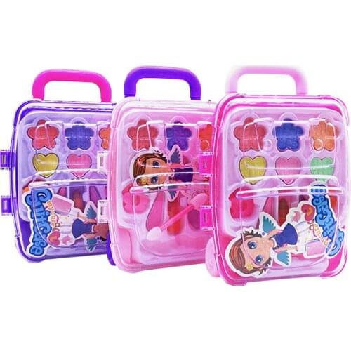 Beauty Fashion Toys Children Cosmetics Princess Makeup Box Trolley Case Shape Eye Shadow Lipstick Safe Nontoxic Girl Toy