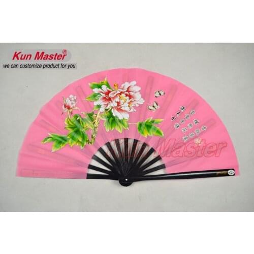Kun Master Bamboo Kung Fu Fighting Fan, Martial Arts Practice Performance Fan,Wu shu fan, peony (light pink)