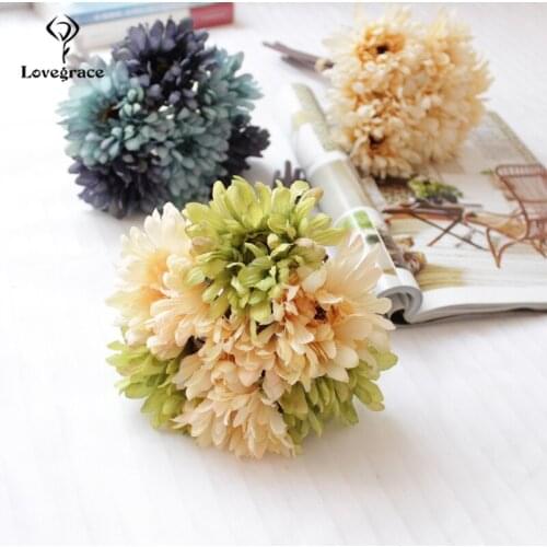 Lovegrace Gerbera Artificial Silk Flowers Wedding Bouquet 7 heads Fake Flowers Daisy Wedding Home Decoration Accessories Flowers