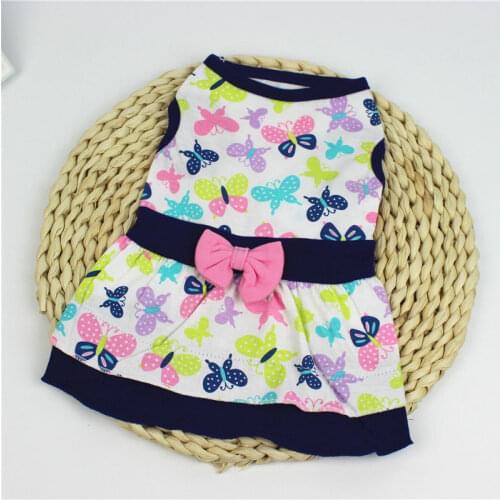 Cute Butterfly Floral Printed Dog Dress Big Swing Skirt Soft Sleeveless Pullover Winter Warm Pet Dog Clothes Puppy Dog Costume