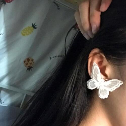 Fashion Korea Style Lace Butterfly Earrings For Women Girls Black White Fairy Stud Ear Jewelry Birthday Gifts 1 piece