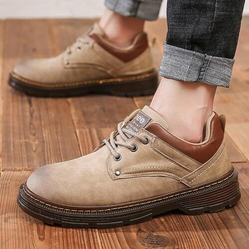Men Ankle Boots Outdoor Leather Autumn Spring Non-Slip Walk Male Casual Flats Shoes Work Sneakers Fashion Comfortable