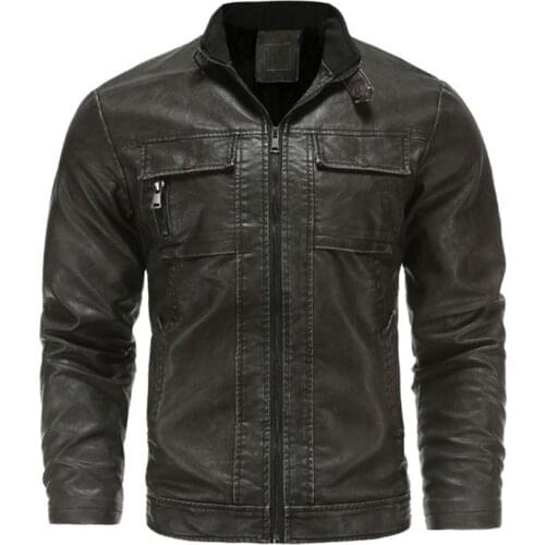 New Retro Motorcycle Leather Jacket Men Fleece PU Outerwear Casual Biker Leather Jacket Men Jaqueta De Couro Masculina