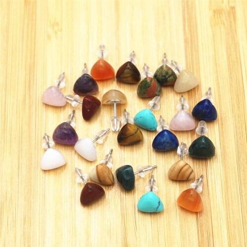 Wholesale 12 Pairs of Natural Gemstones Earrings Ladies Triangle Earrings Turquoises Tiger Eye Stone Earrings Perforated Jewelry