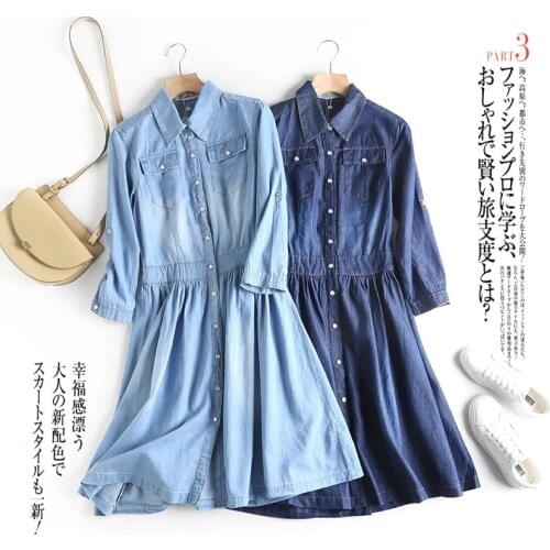 Spring Fashion Chic Denim Shirt Dress Women Elegant Slim Casual Midi Dress Autumn Ladies Plus Size Blue Jeans Dresses Vestidos