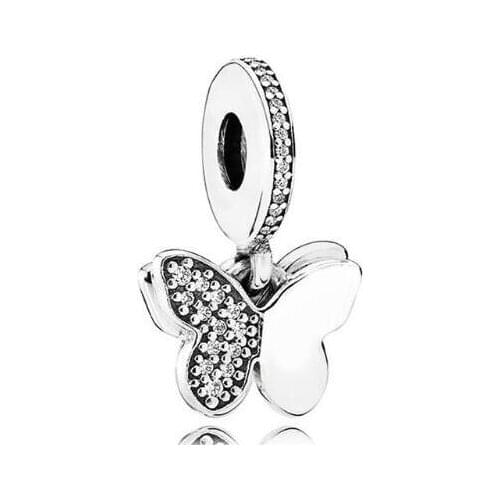 Genuine 925 Sterling Silver Bead Charm Fluttering Butterfly With Crystal Pendant Bead Fit Pan Bracelet & Necklace Jewelry