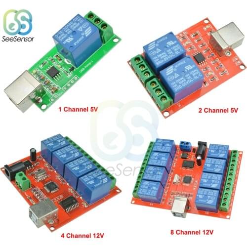 5V 12V 1/2/4/8 Channel USB Relay Module Programmable Computer Control Switch For Smart Home PC Intelligent Control