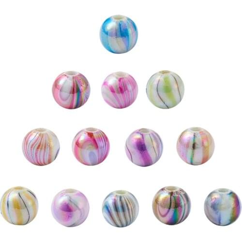 Mixed Color Round Chunky Bubblegum AB Color Wave Printed Acrylic Beads, 8mm, Hole: 2mm