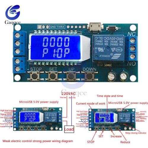 Micro USB Digital LCD Display Time Delay Relay Module DC 6-30V Control Multifunction Timer Switch Trigger Cycle Module Board 12V
