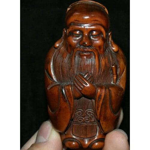 Folk China Boxwood Wood Hand Carved Great Sages Founder Confucius Kongzi Statue Home Accessories Collection Ornaments Gift