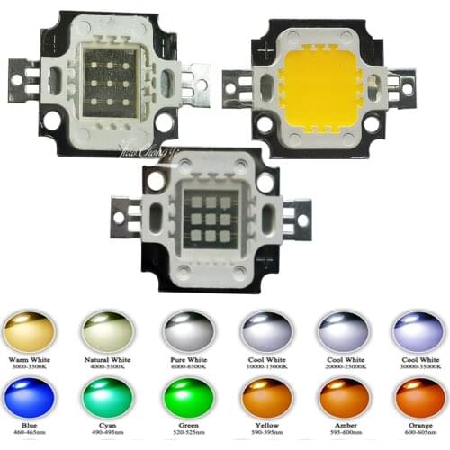 High Power LED Chip 10W Natural Cool Warm White 3000K 4000K 6000K Red Green Blue UV IR COB SMD Light Beads For 10 W Floodlight