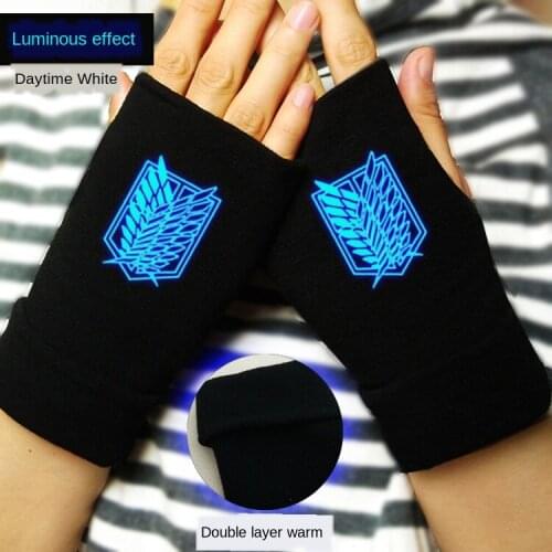 Glowing Half Finger Gloves Warm Fingerless Gloves Winter Knitted Anime Gloves Curse of Destiny Pirate Gloves Cosplay