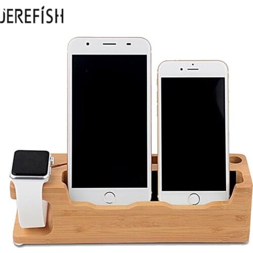 JEREFISH 100% Natural Bamboo Charging Dock Station Bracket Cradle Stand Phone Holder For Apple iPhone 6S Plus 7 Plus For i watch