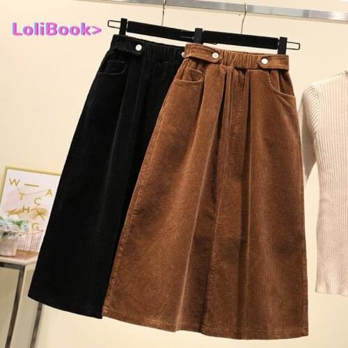 Women Corduroy Skirt Autumn Winter Vintage Harajuku Loose A-line Female Long Skirt High Waist Lady Skirt high waist ruffle skirt