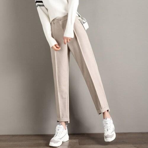 2021 Autumn Winter Women Warm Woolen Pant Lady Casual Solid Elastic High Waist Harem Pant Female Loose Full Length Trousers K552