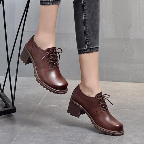 YourSeason Ladies Lace Up Vintage Pumps 2021 Spring Autumn Handmade Women Platform Heels Casual Shoes Genuine Leather