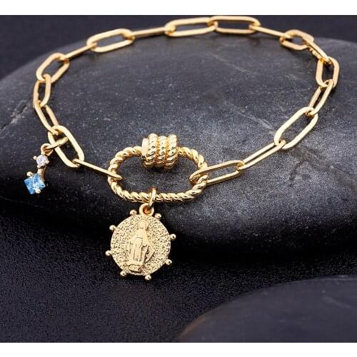 Hot Sale Lock Design Handmade Bracelet Jesus Adjustable Gold Color Charm Crystal Bracelets For Women Party Wedding Jewelry