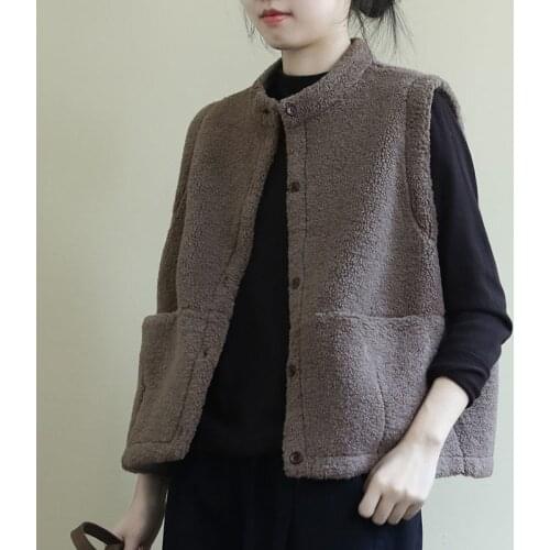 Females Spring Autumn Loose Vest Jacket Wild Plus Velvet Outer Wear Women Casual Single-Breasted Tops Vest Femme