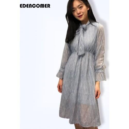 EDEMCOMER 2019 Spring Dress New Style Princess Long Sleeve Elegant Party Sweet Tie-up Dresses Vestidos De Fiesta for Women