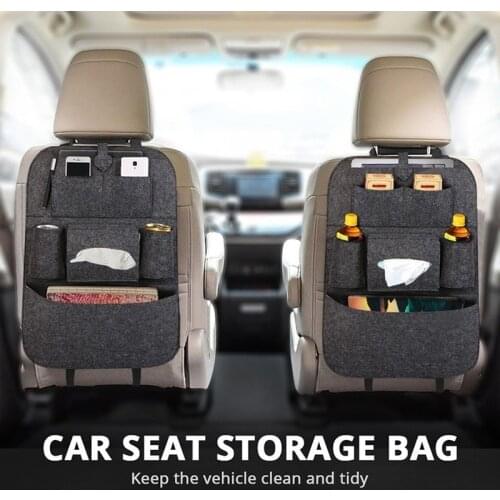 1pc Universal Car Back Seat Storage Bag Organizer Trunk Elastic Felt Storage Bag 6 Pockets Organizer Hanging Car Accessories