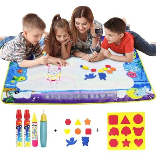 110*80cm Big Size Marine Magic Water Drawing Mat & 4 Magic Pens &2 EVA Stamp Painting Board Doodle Mat Educational Toys for Kids
