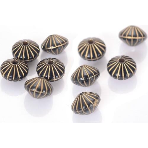 200 Pcs 7x9mm Stripe Disc Shape Plating Acrylic Carving Loose Antique Design Spacer Beads For DIY Handmade Jewelry Making