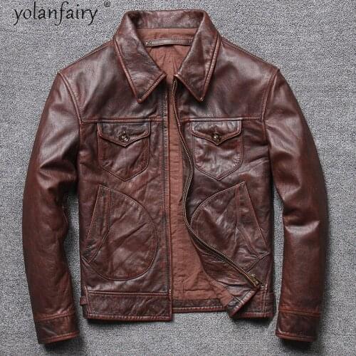 2021 Vintage Genuine Leather Jacket Men Spring Short Biker Jacket Real Cowhide Coat Plus Size 4xl Chaquetas Hombre Pph4659