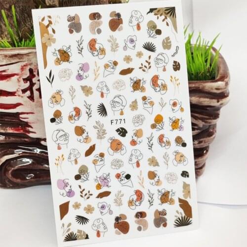 3D Nail Stickers Woman Face Flowers Leaf Grass Stickers for Nails Self-Adhesive Design Sticker for Manicure Nail Art Decoration