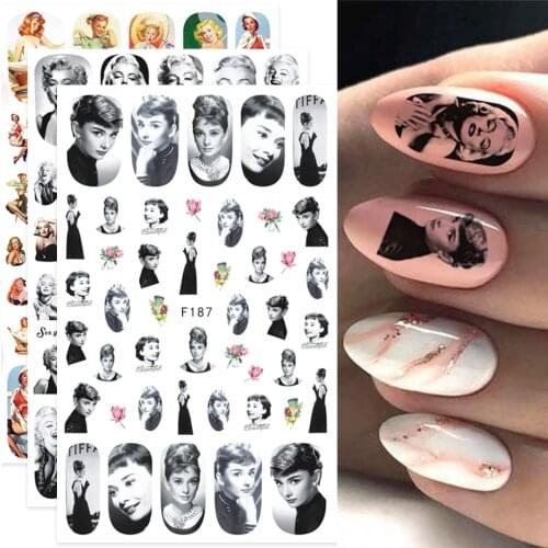3D Audrey Hepburn & Marilyn Monroe Nail Stickers Jesus Virgin Mary Character Image Sliders For Manicure Decorations JIF185-193