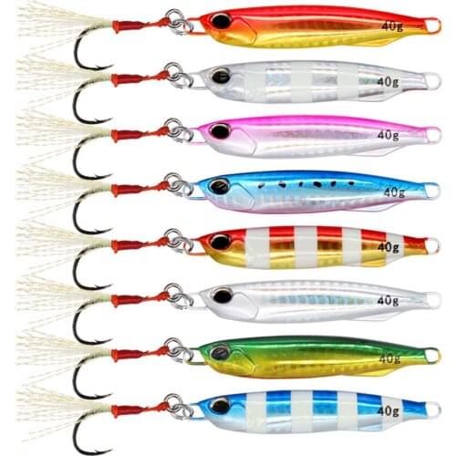 5PCS Deep sea Jigging Glow zebra Fishing Slow Jig Jigbait Spoon Lure Feather Hook baits 30/40/60g
