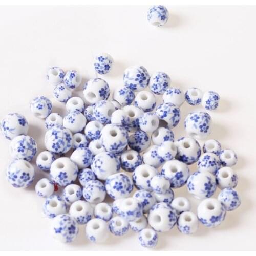 50pcs 8mm 10mm 12mm Round Ceramic Beads DIY Handmade Porcelain Bead Hole Beads For Jewelry Making