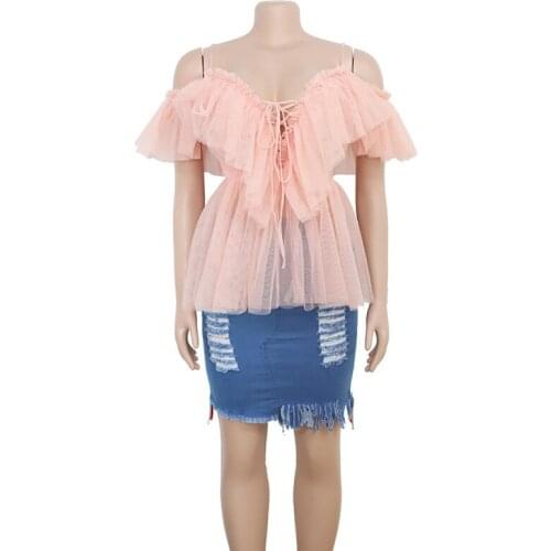 African Clothes Sexy Mesh Top Women 2019 Summer Hot Sales Solid Deep V-Neck Backless Shirt Holiday Partyclub