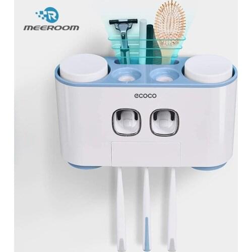 ECOCO Automatic Toothpaste Squeezers Wall Mounted Toothpaste Dispenser Dustproof Toothbrush Holder Bathroom Accessories for Home