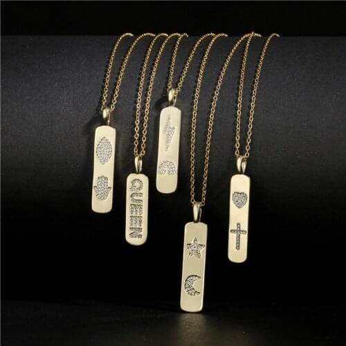 WTLTC New Multiple Designs Drop Square Pendant Necklaces Femme CZ Star Moon Heart Cross Necklaces Chic Link Chain Charms Choker