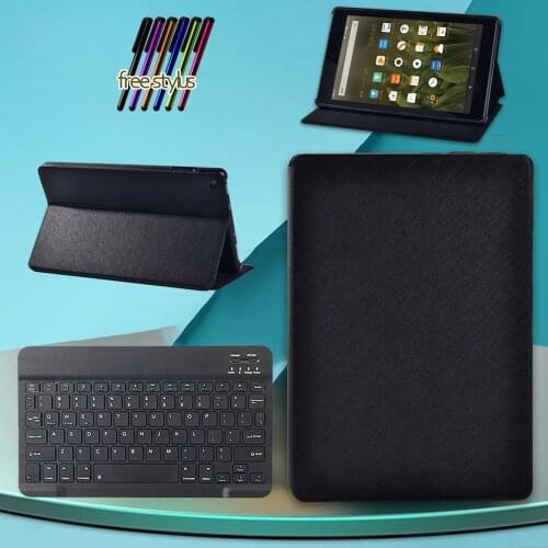 Case for Amazon Fire HD 8/HD 8 Plus/Fire HD 8 (6th 7th 8th Gen) PU Leather Stand Protective Cover +Wireless Bluetooth Keyboard