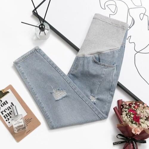 Maternity jeans cropped pants loose pants loose pregnant women stomach lift jeans maternity clothing