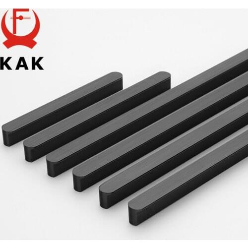 KAK American Style Black Cabinet Handles Aluminum Alloy Kitchen Cupboard Pulls Drawer Knobs Long Furniture Handle Hardware