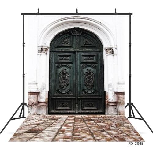 Brick Floor Dark Green Wooden Door Backdrops Photo Studio for Backgrounds 3D Vinyl Cloth Computer Printed photography for Photo